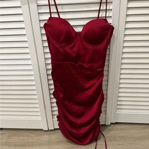 OH POLLY ruched red mini dress